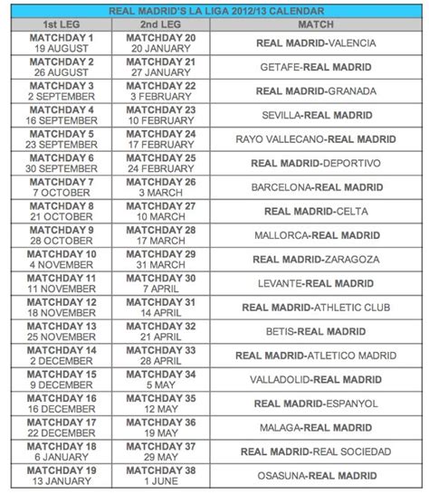 real madrid match schedule